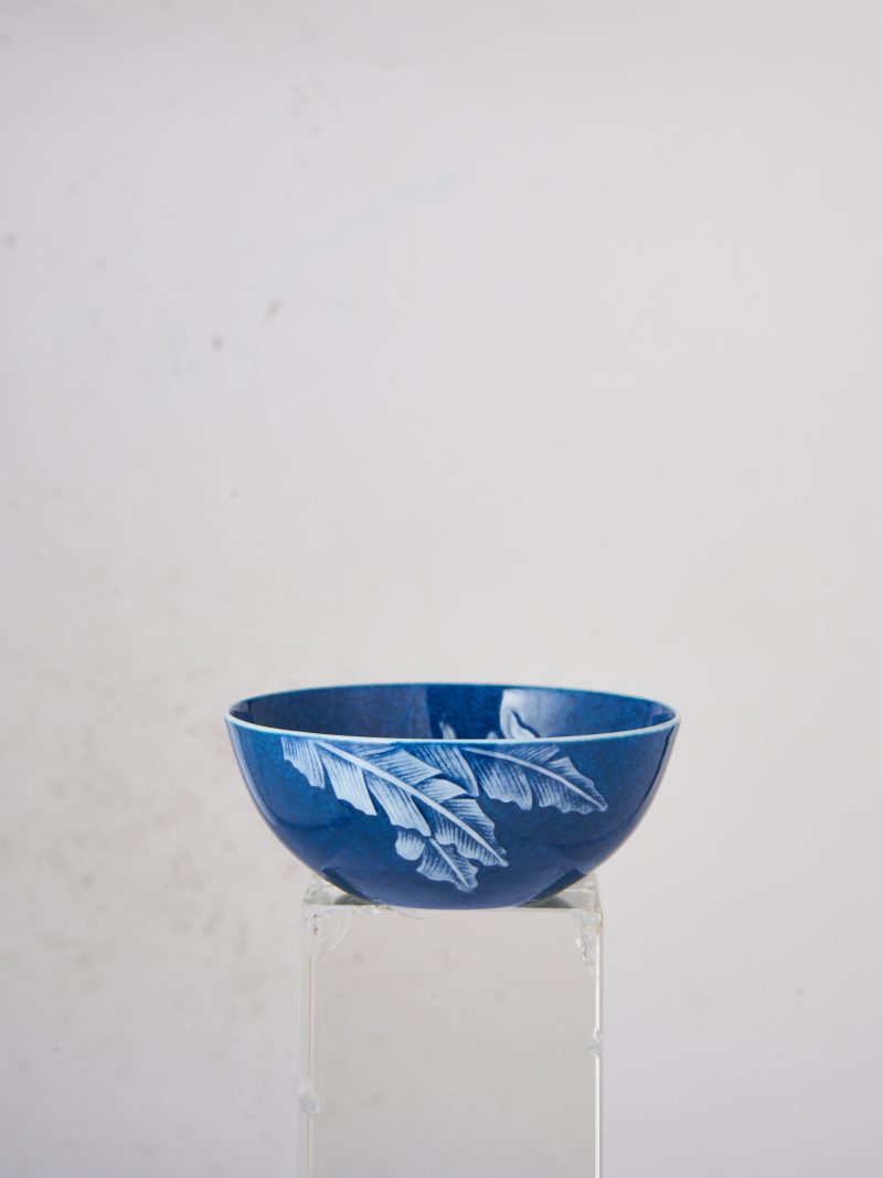 Ceremonial Blue Glaze White Banana Leaf and Swimming Fish Footed Cup - Image 3