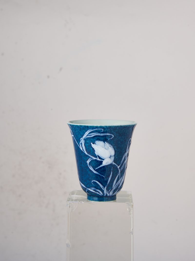 Ceremonial Blue Glaze White Kingfisher Bell Cup - Image 3