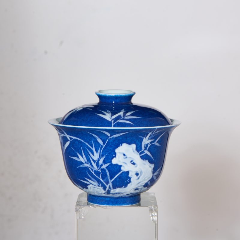 Ceremonial Blue Glaze White Bamboo Shadows Covering Fairness Bowl