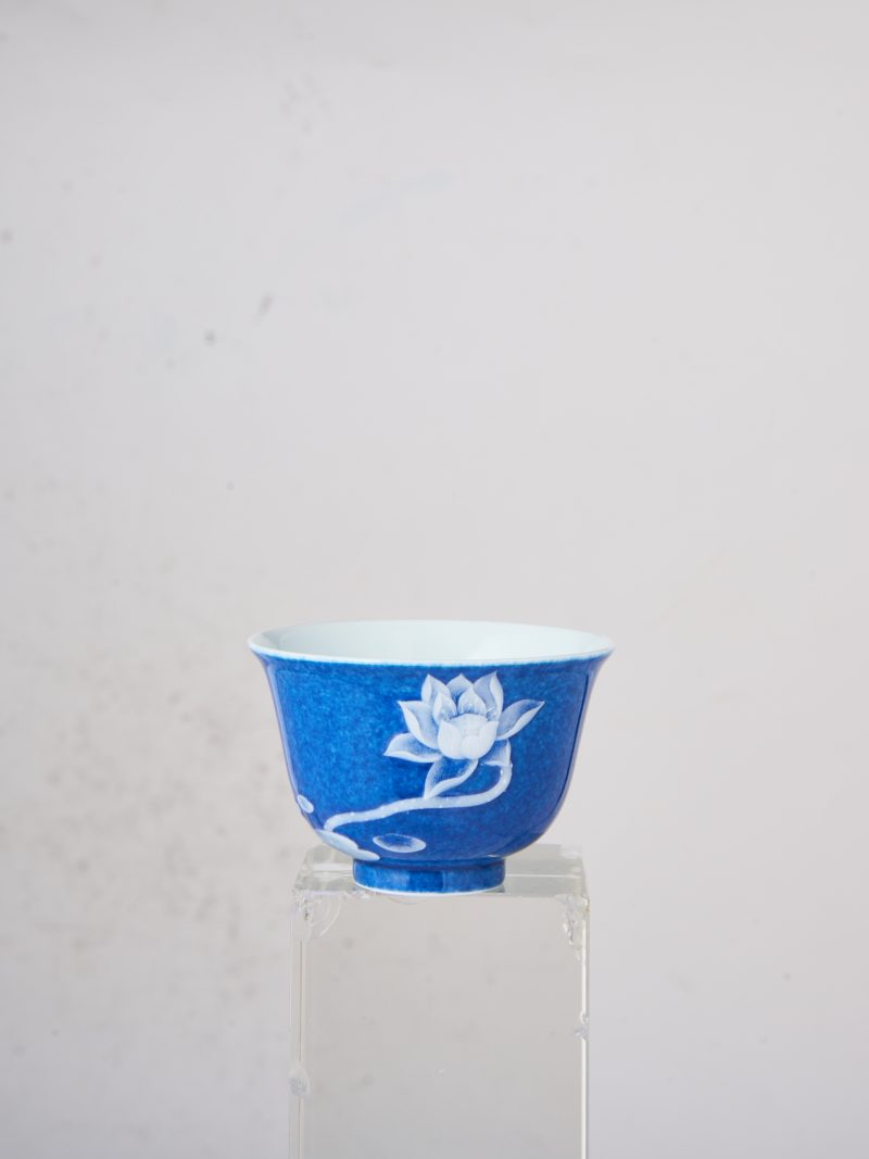 Ceremonial Blue Glaze White Lotus Flower Cup - Image 3