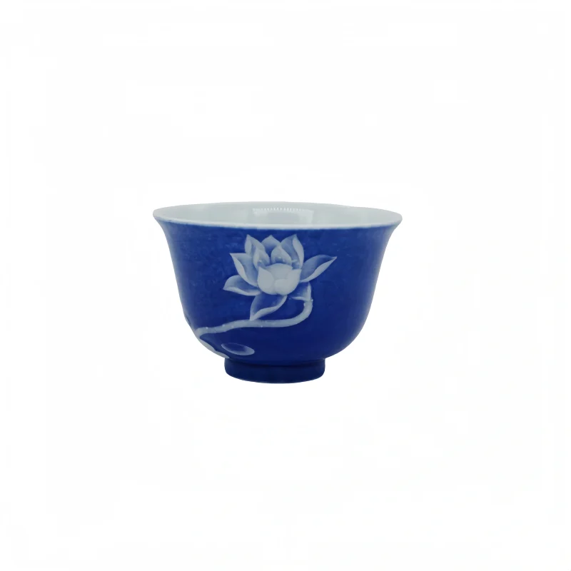 Ceremonial Blue Glaze White Lotus Flower Cup
