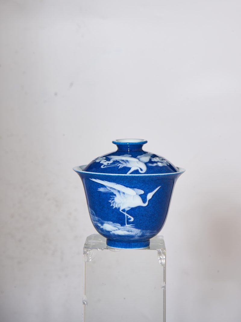 Ceremonial Blue Glaze White Crane Covering Fairness Bowl - Image 3