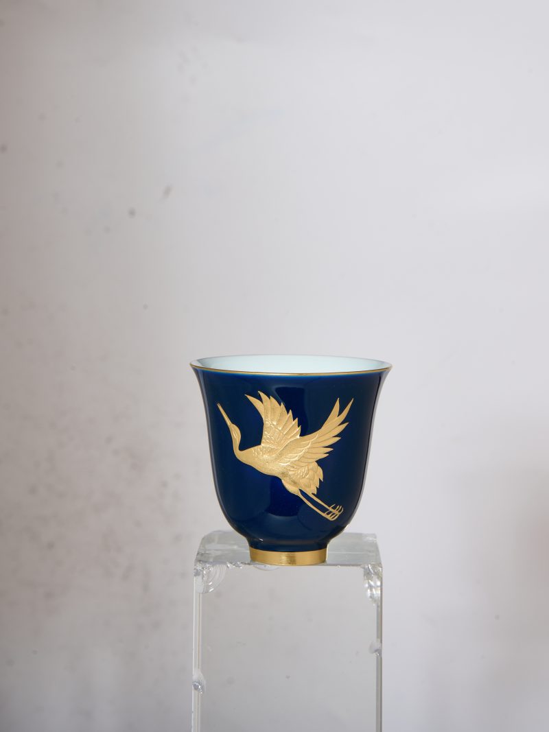 Ceremonial Blue Glaze Gold-painted Crane Bell Cup - Image 2