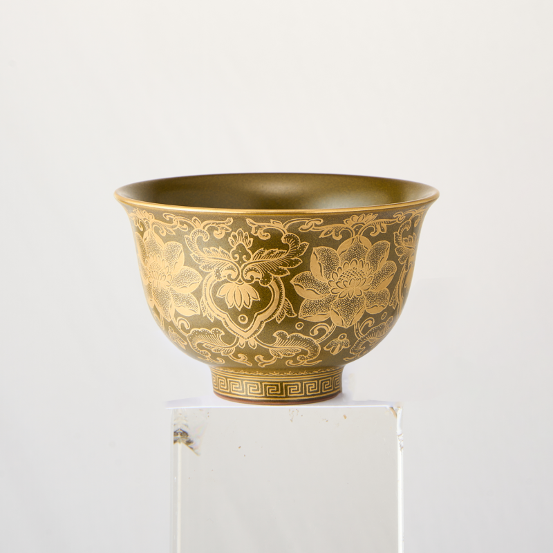 Tea Powder Gold-painted Lotus Scroll Pressing Hand Cup - Image 2