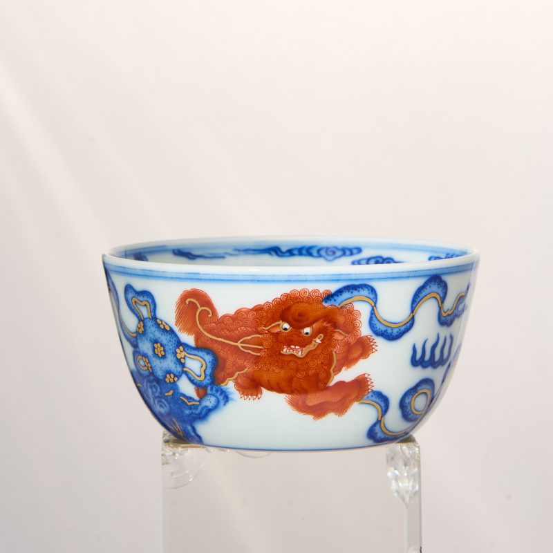 Blue-and-White with Iron-Red Lion and Silk Ball Cup