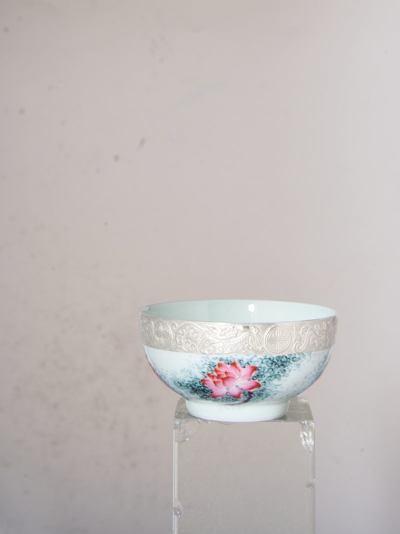 Hand-carved Silver-painted Five Blessings Lotus Cup - Image 2