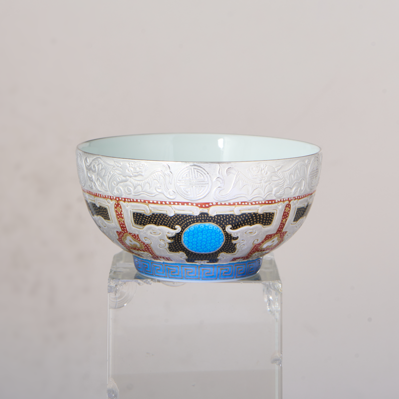 Hand-carved Five Blessings Gold and Silver Offering Cup