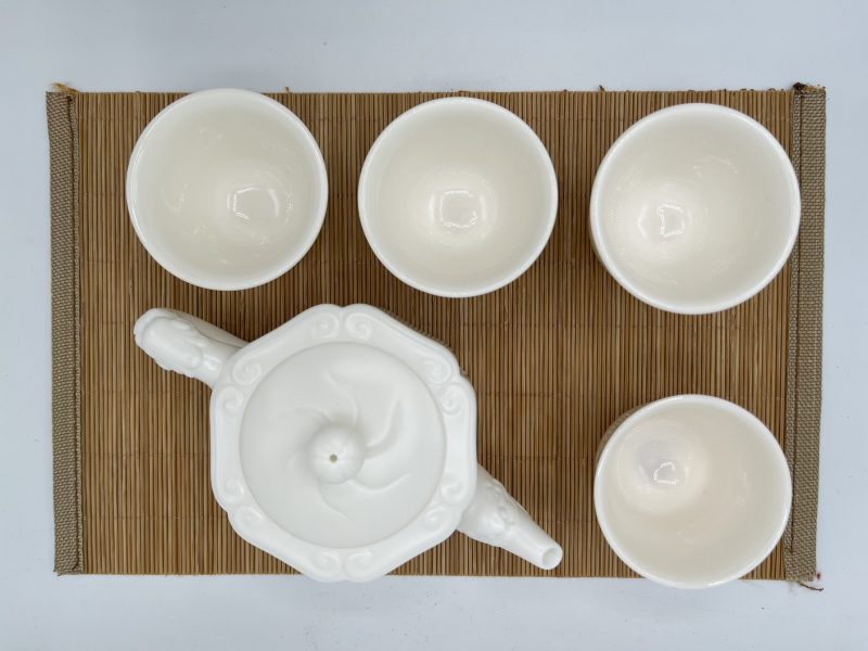 White Porcelain Dragon Head Ruyi Teapot with Horseshoe Cup Set - Image 2