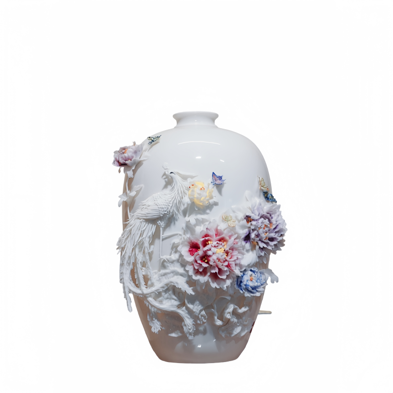 White Porcelain Peacock Vase