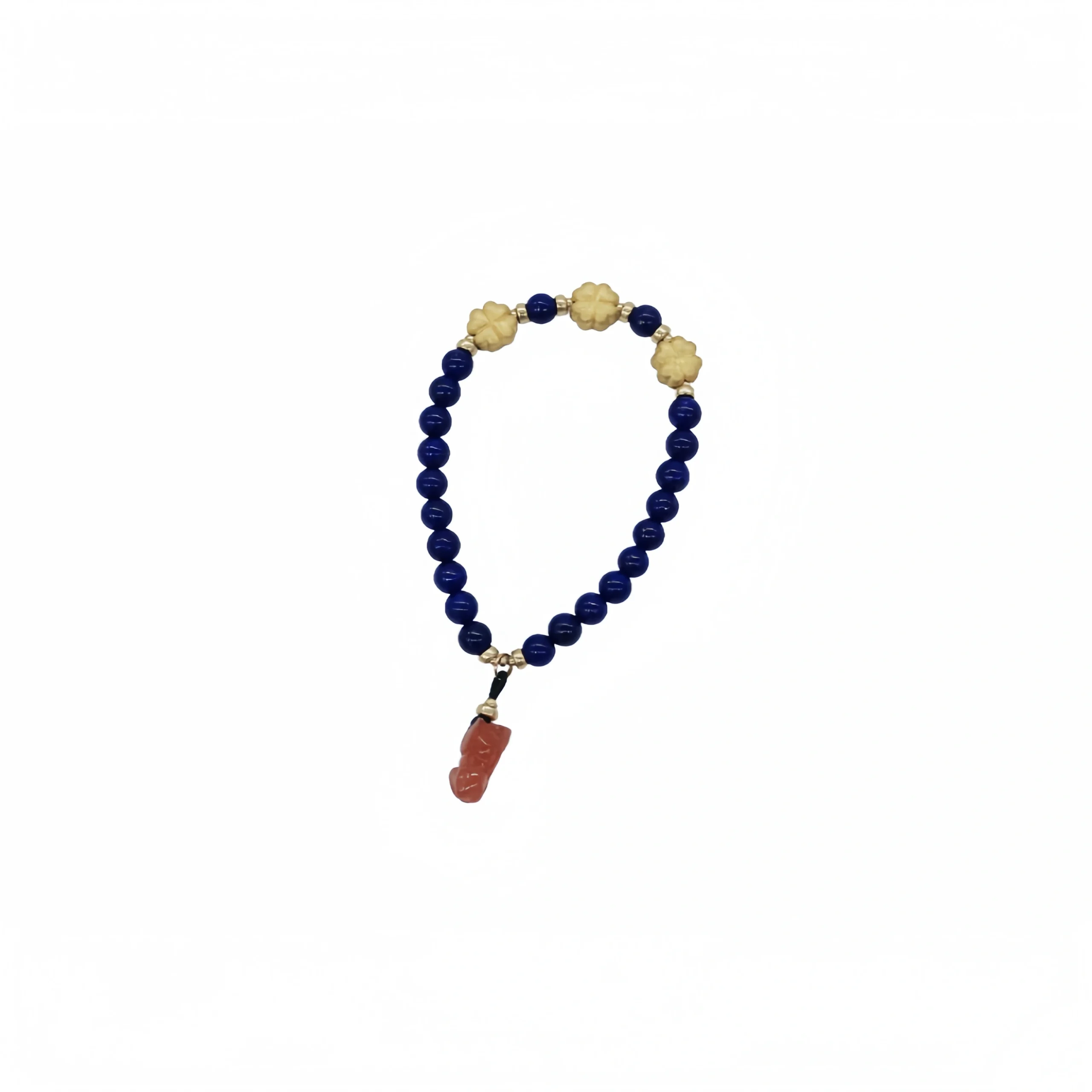 Lapis lazuli with pure gold flower bracelet