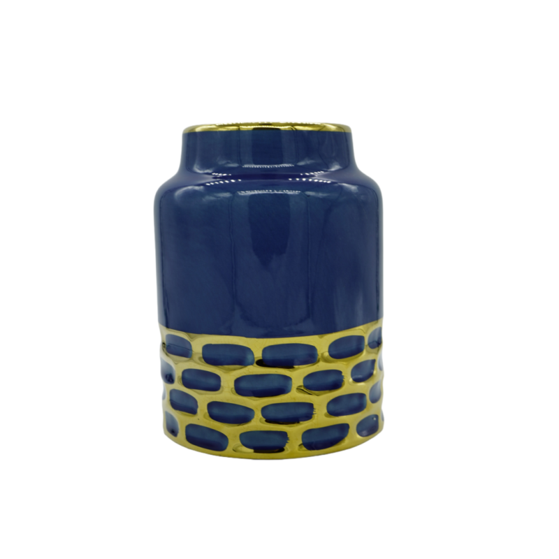 Ceramic vase blue/gold tall