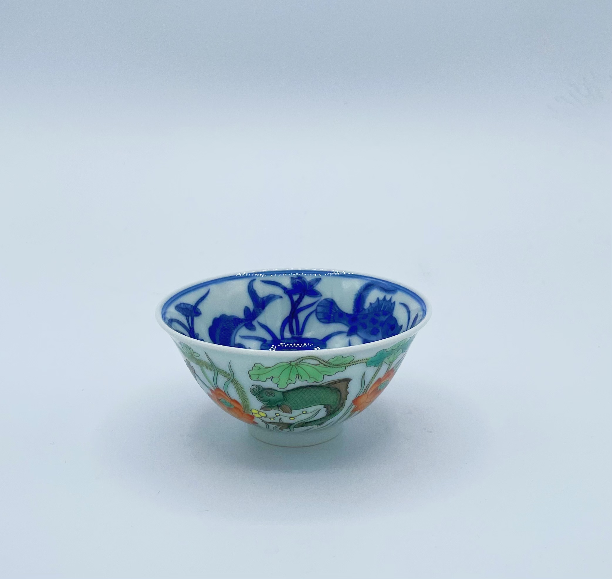 Blue and White Fish and Algae Pattern Cup