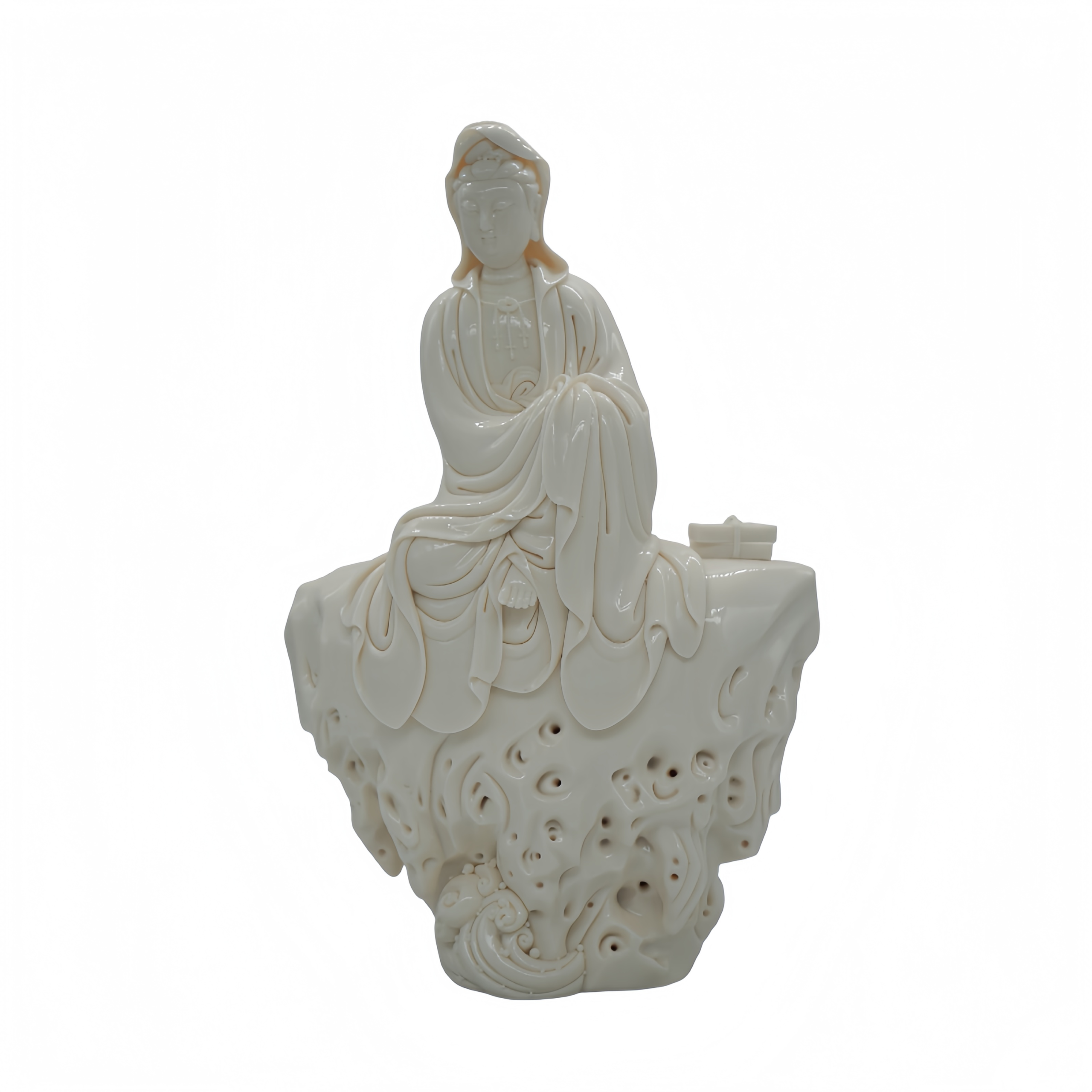 Ceramic Guanyin Sitting on Rock