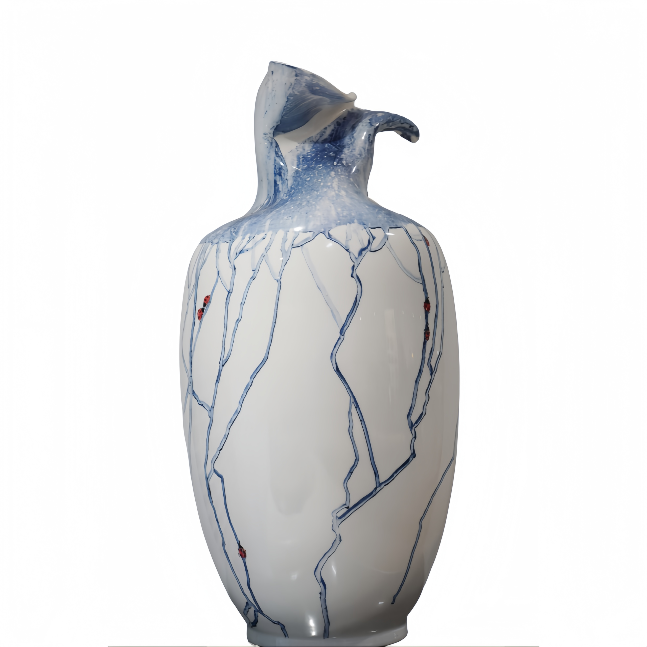 Blue and White Porcelain "Striving Upstream" Vase