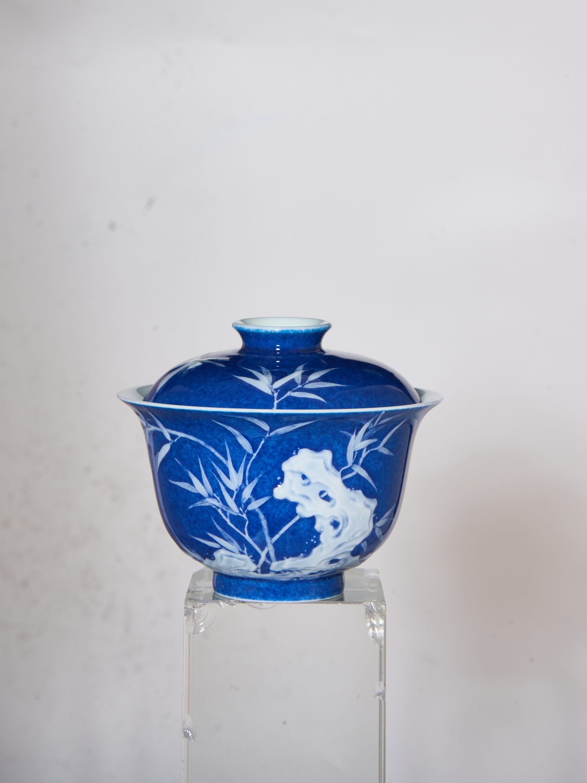 Ceremonial Blue Glaze White Bamboo Shadows Covering Fairness Bowl