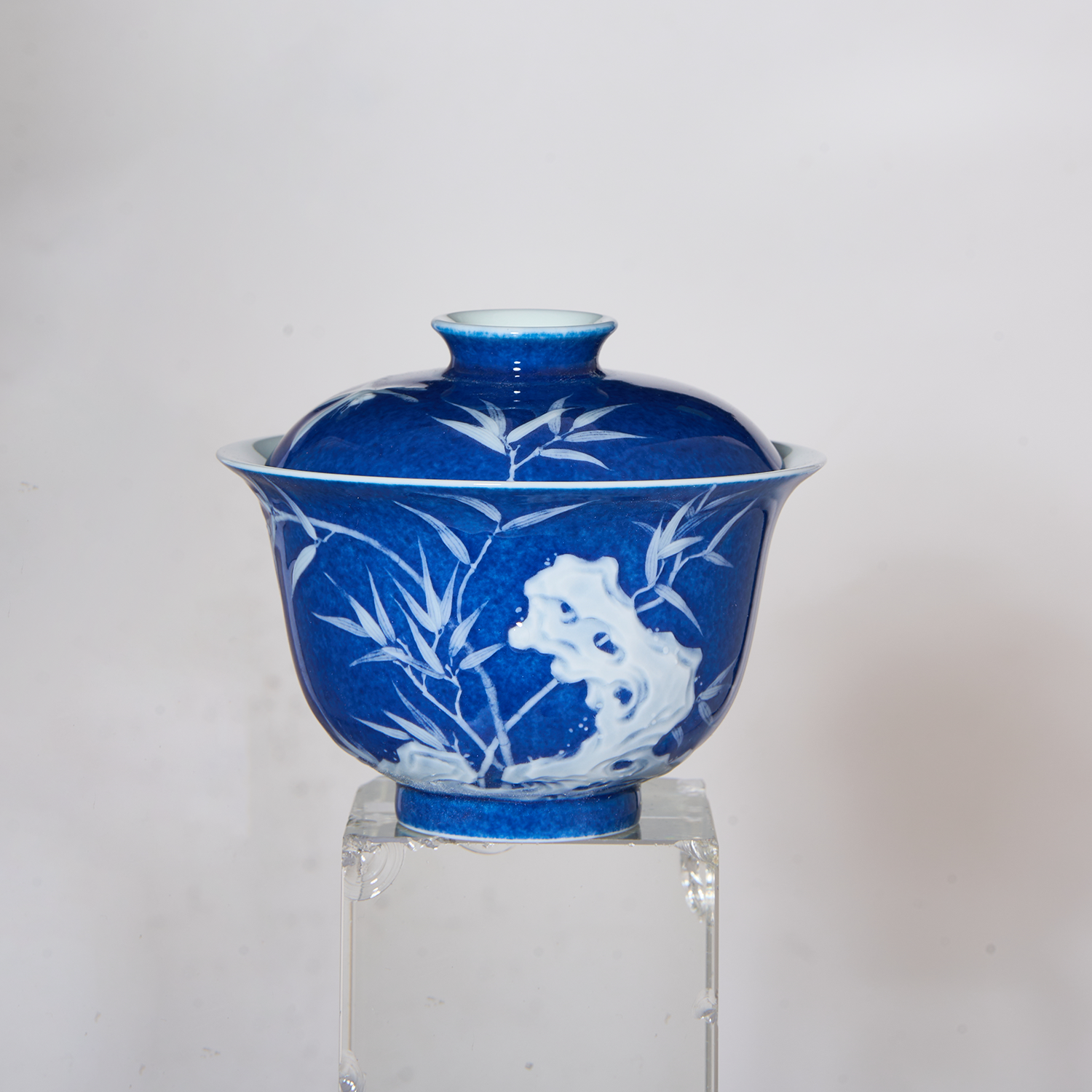 Ceremonial Blue Glaze White Bamboo Shadows Covering Fairness Bowl - Image 2