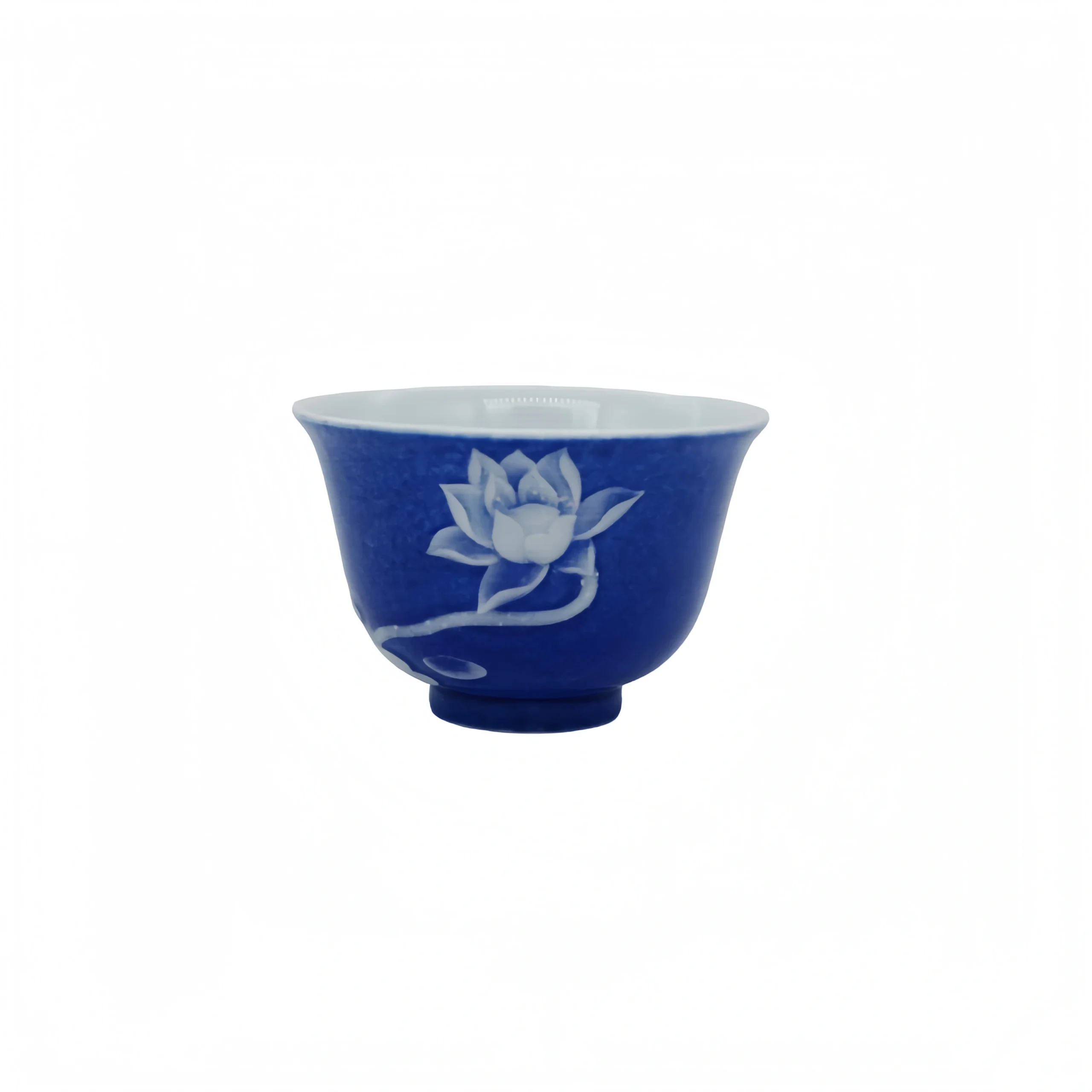 Ceremonial Blue Glaze White Lotus Flower Cup