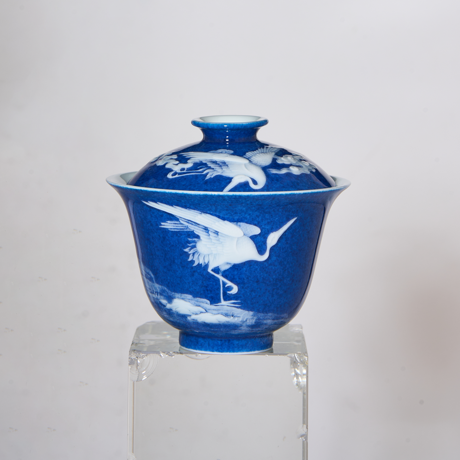 Ceremonial Blue Glaze White Crane Covering Fairness Bowl