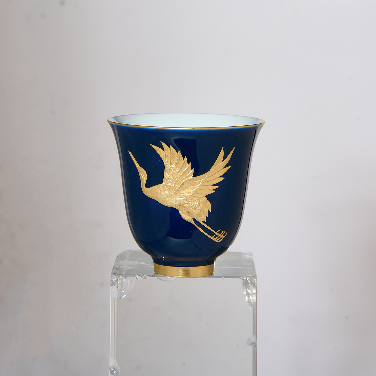 Ceremonial Blue Glaze Gold-painted Crane Bell Cup