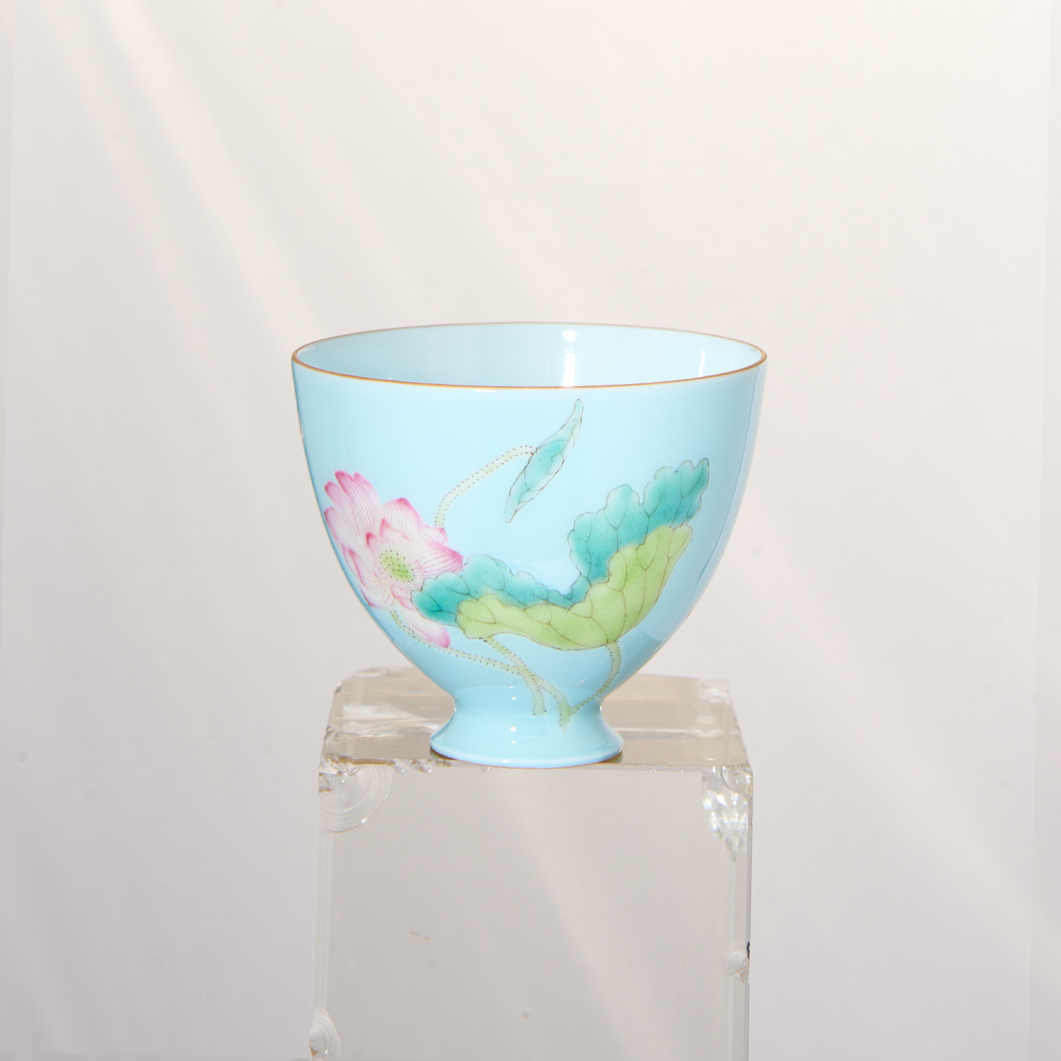 Blue Ground Lotus Flower Small Footed Cup