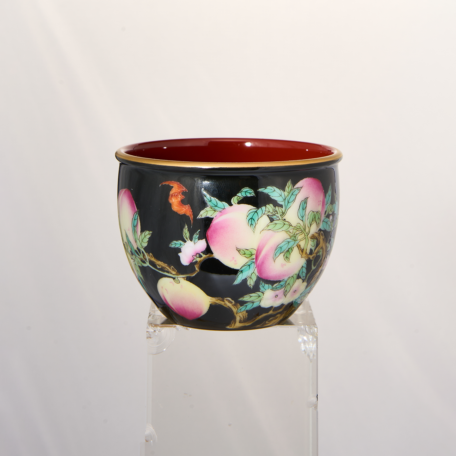 Black Ground Longevity Peach Small Jar Cup