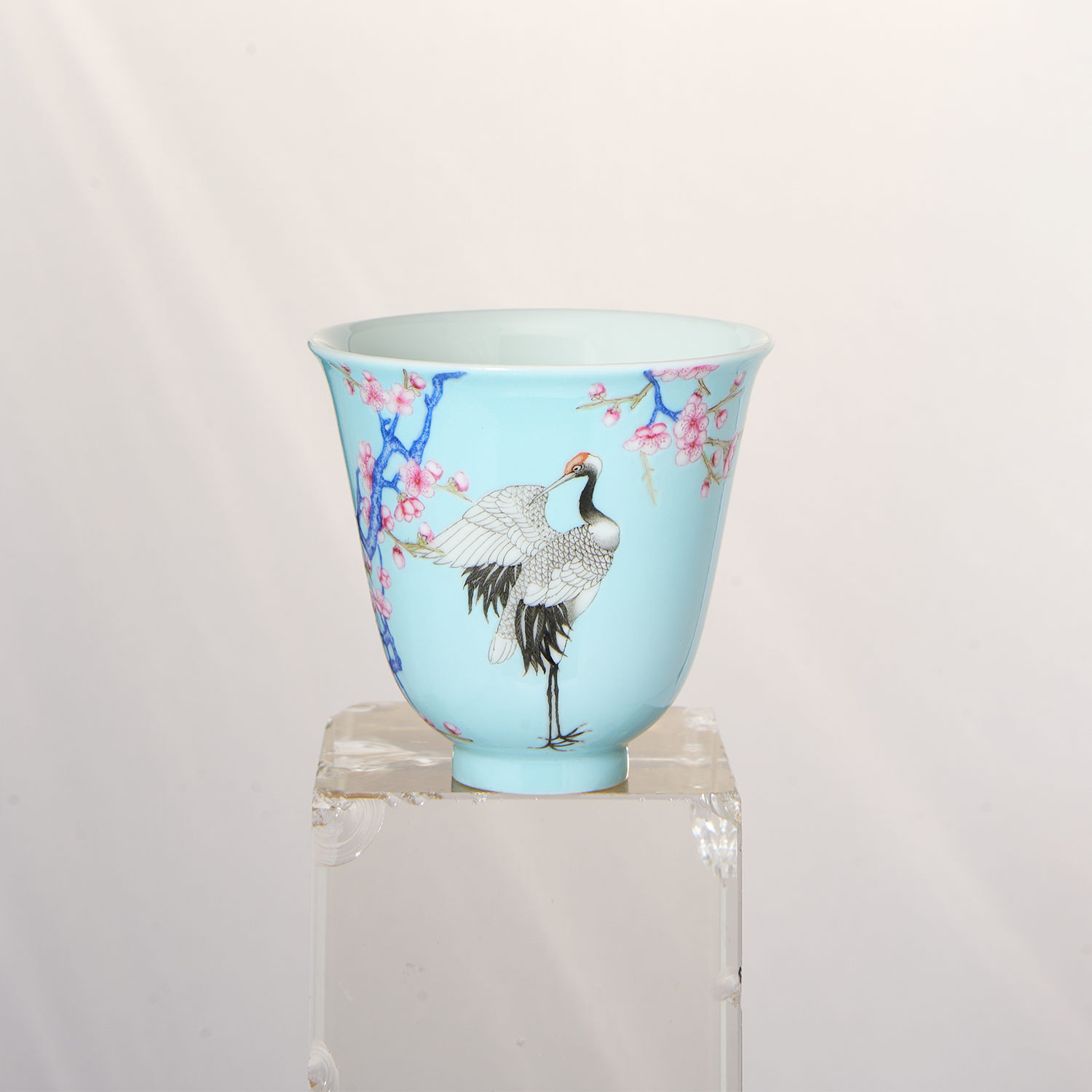 Blue Ground Blue and White Colored Crane Cup