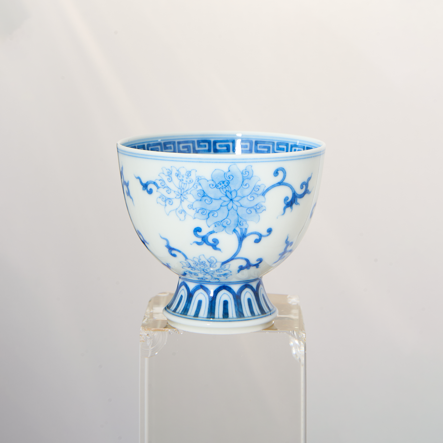Blue and White Floral Vine Small Footed Cup