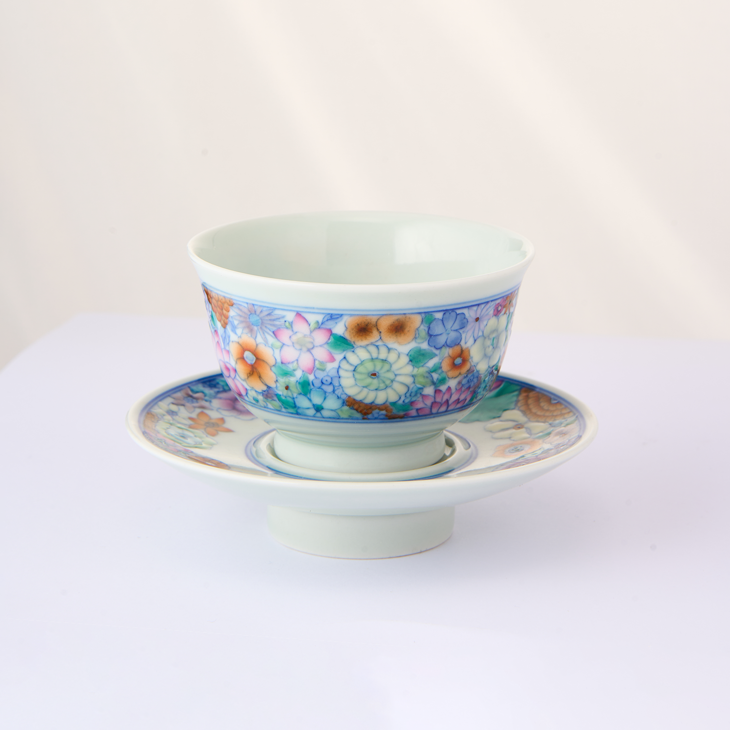 Blue and White Ten Thousand Flowers with Base Cup