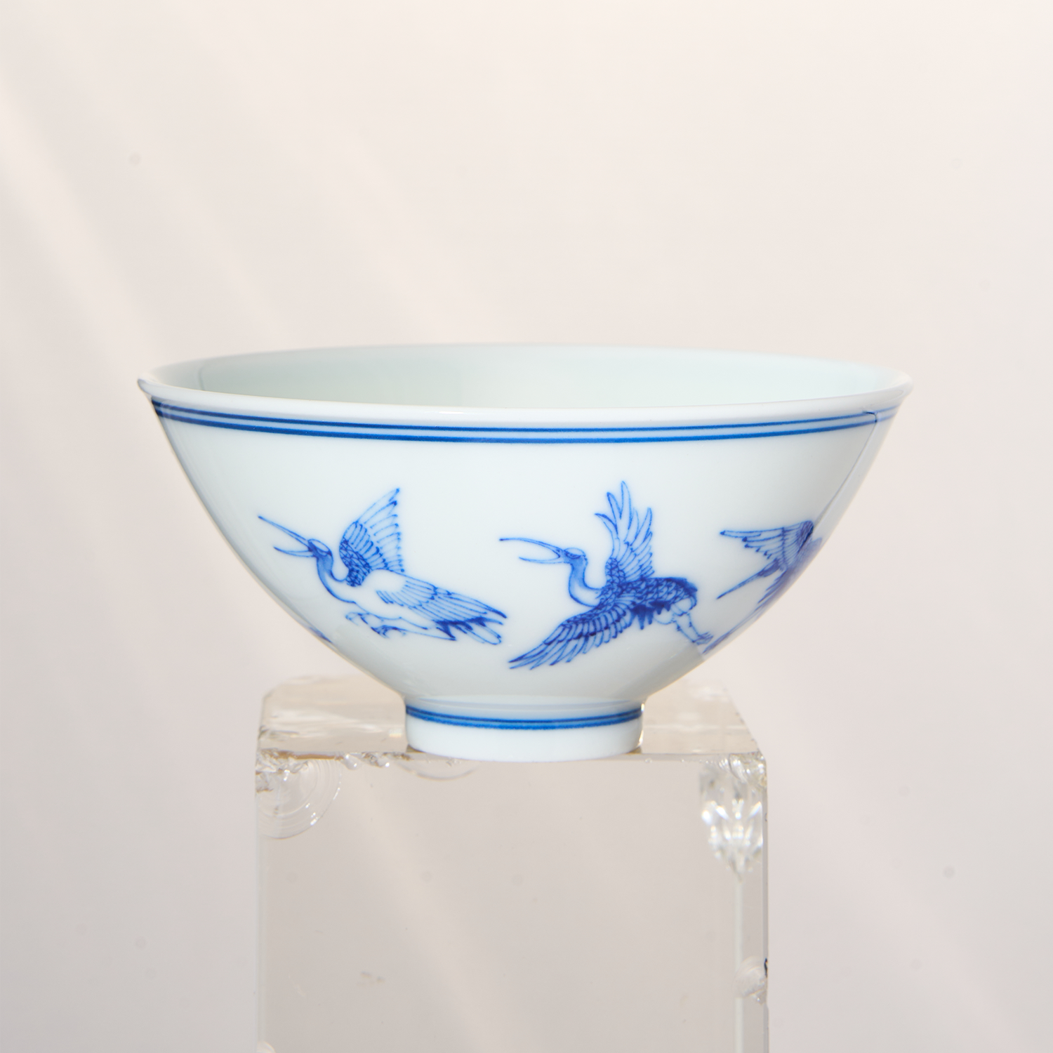 Blue and White Crane and Chicken-heart Cup