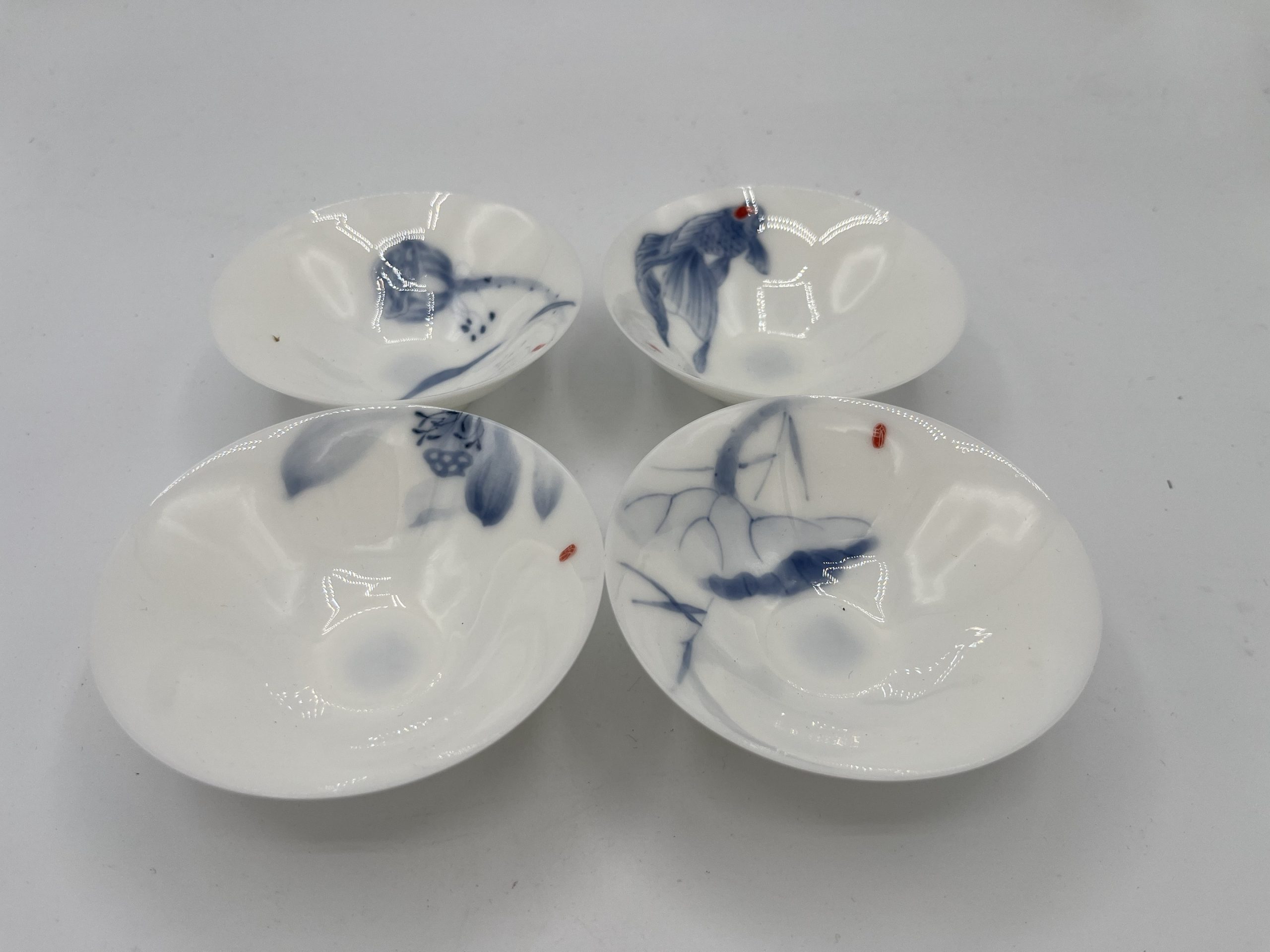 White Porcelain Blue and White Four Cups