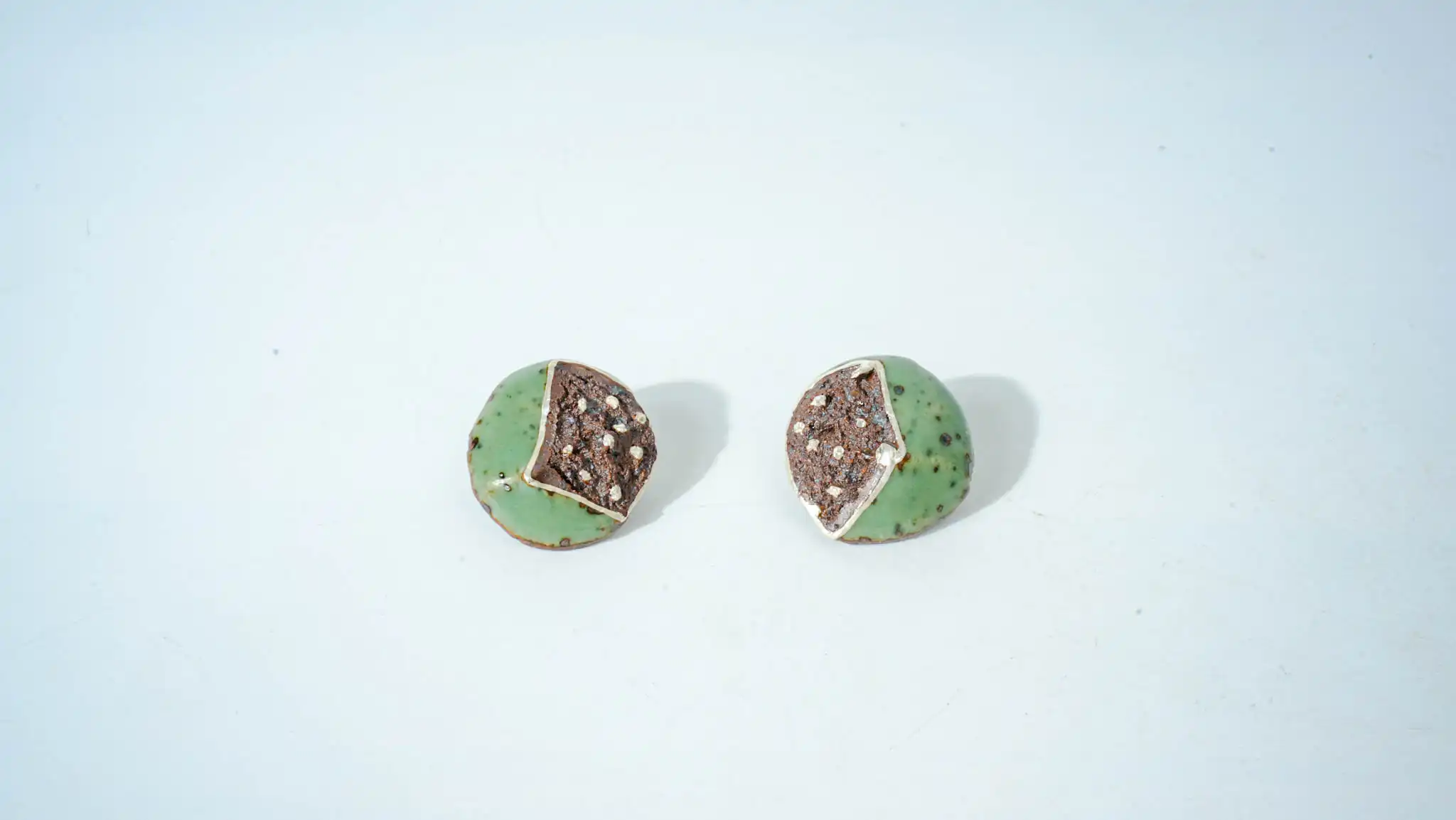 Black & Green Half-Glazed Ceramic Earrings