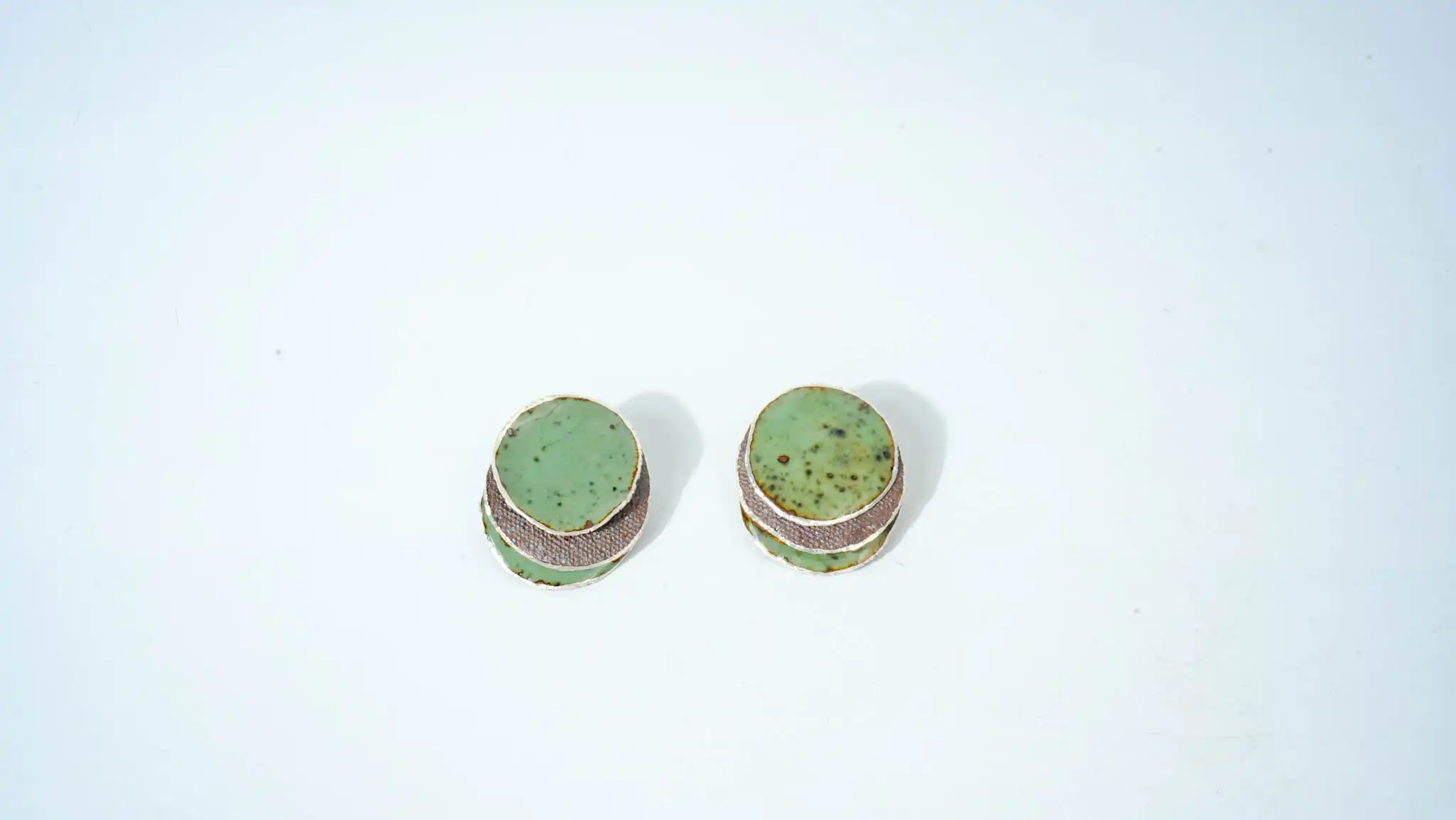 Black & Green Glazed Round Ceramic Earrings