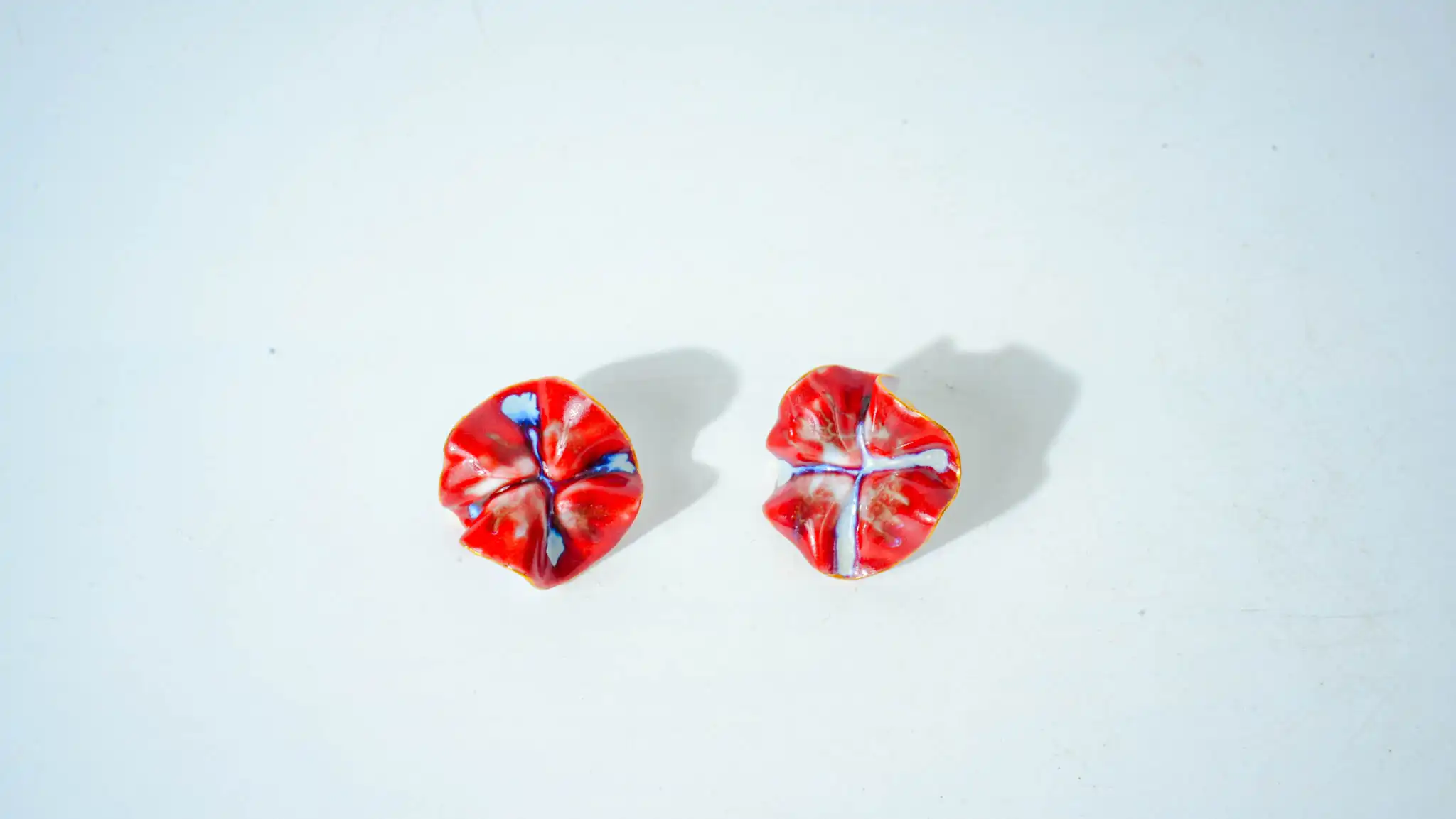Red Edge Kiln-Glazed Ceramic Earrings