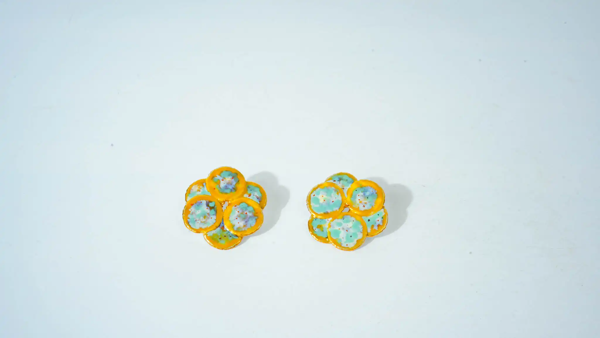 Overglaze Painted Round Ceramic Earrings