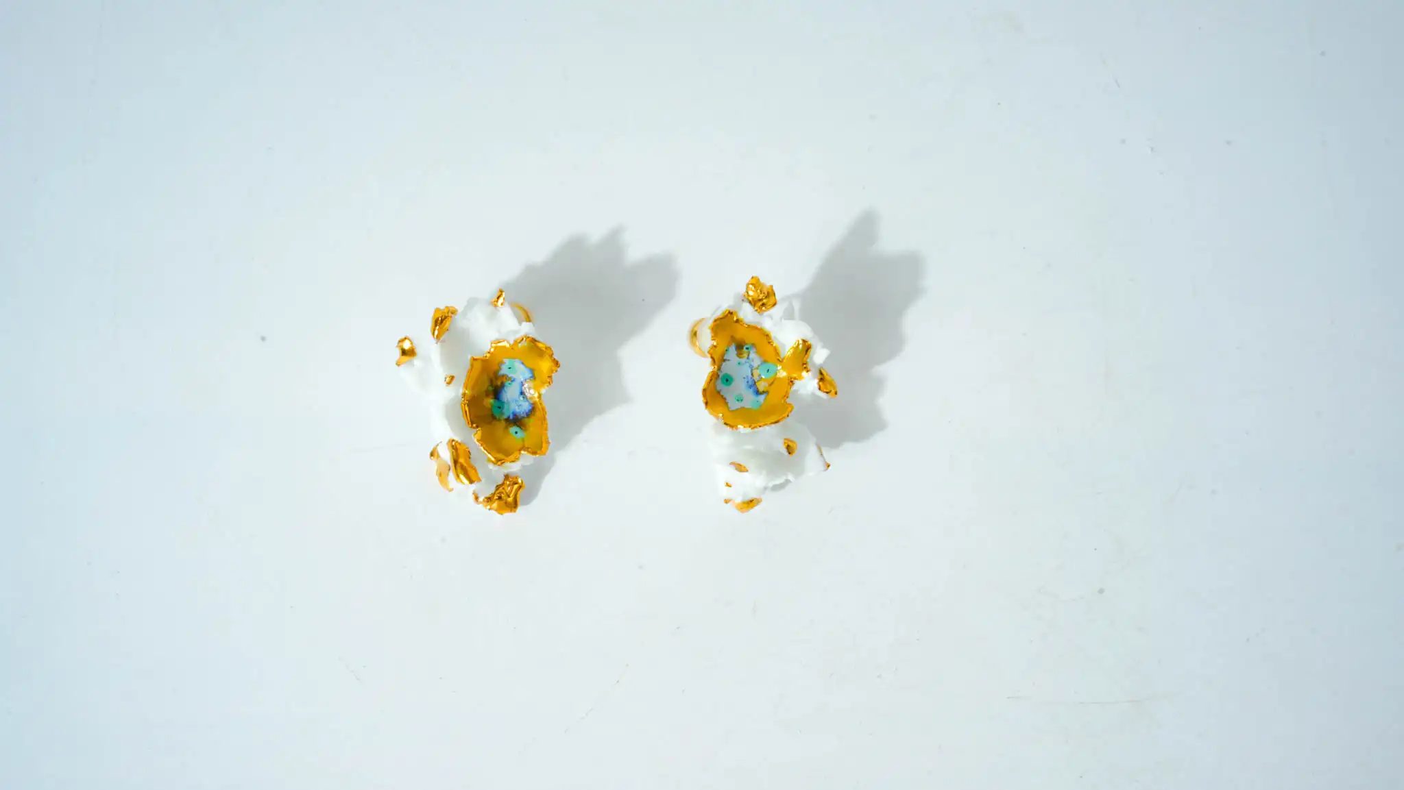 Overglaze Painted Irregular-Shaped Ceramic Earrings
