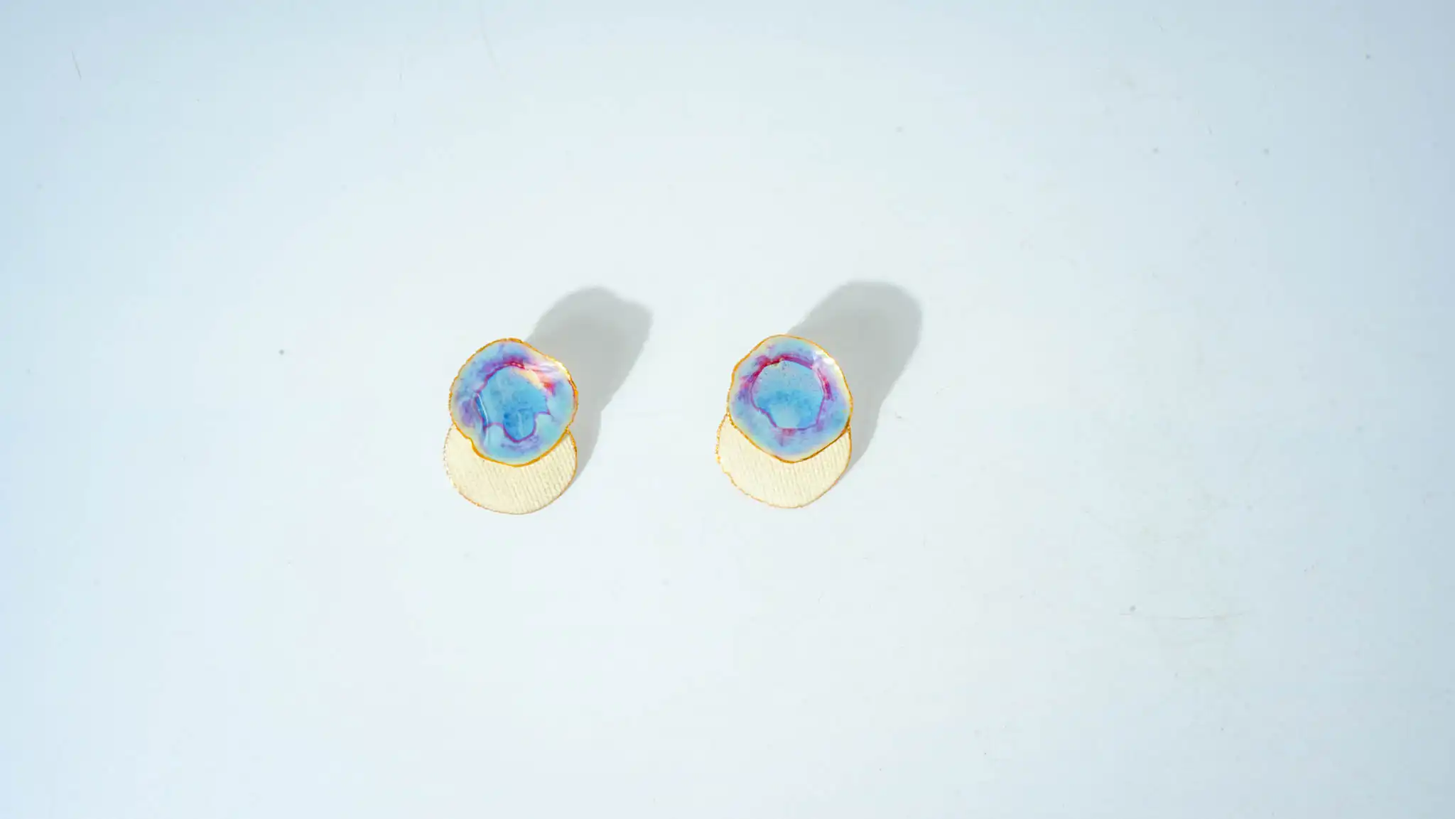 Blue & White Half-Glazed Round Ceramic Earrings