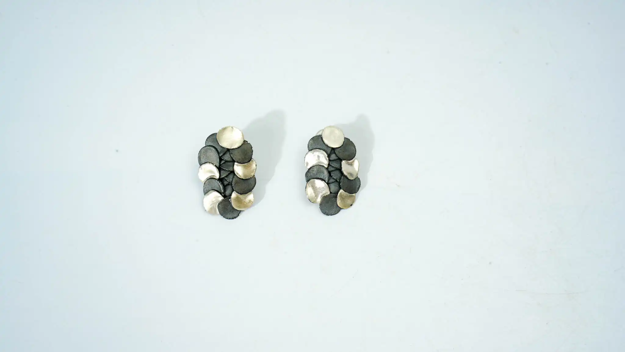 Black & Silver Round Disc Ceramic Earrings