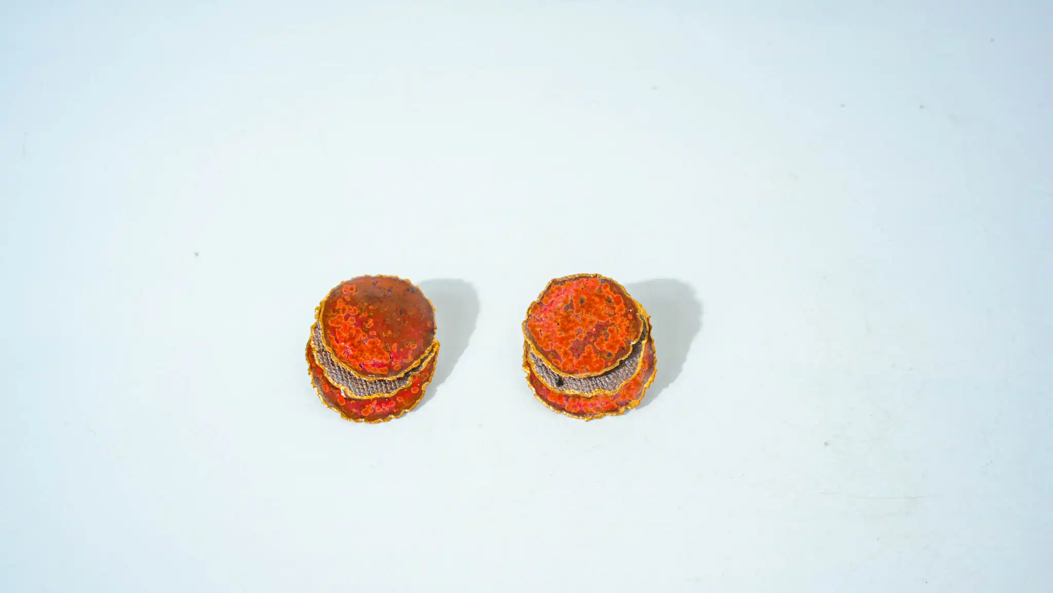 Kiln-Variation Half-Glaze Orange Round Disc Ceramic Earrings