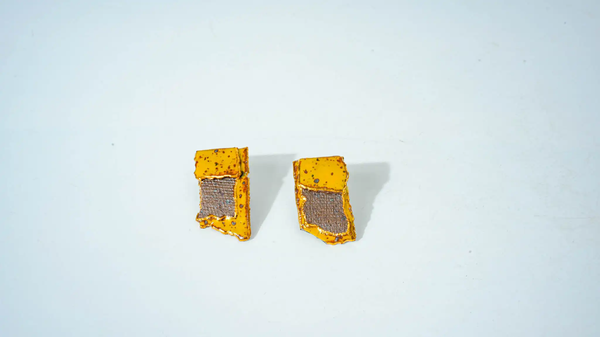 Yellow Square Half-Glazed Ceramic Earrings