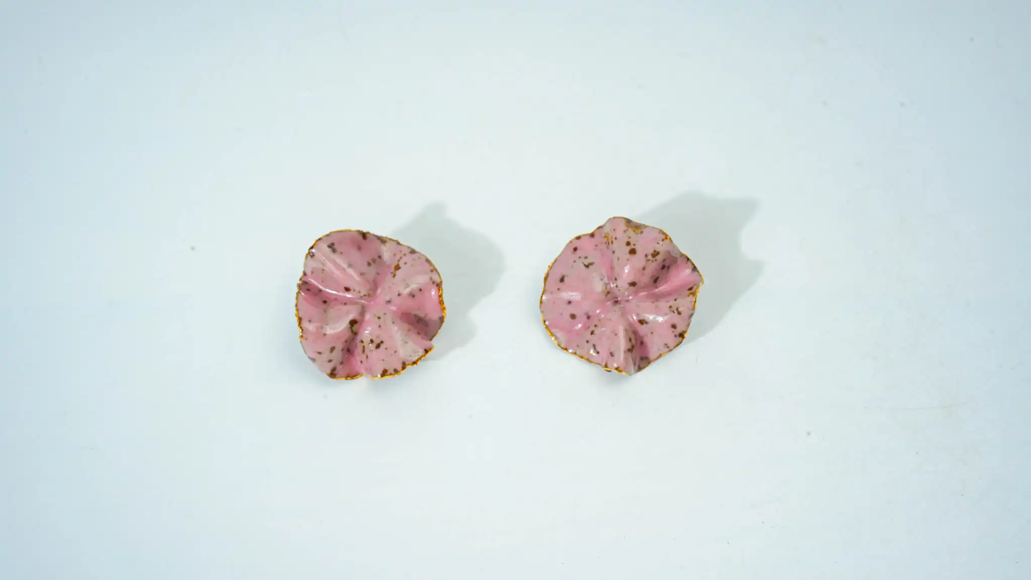 Pink Floral Ceramic Earrings with Star Accents