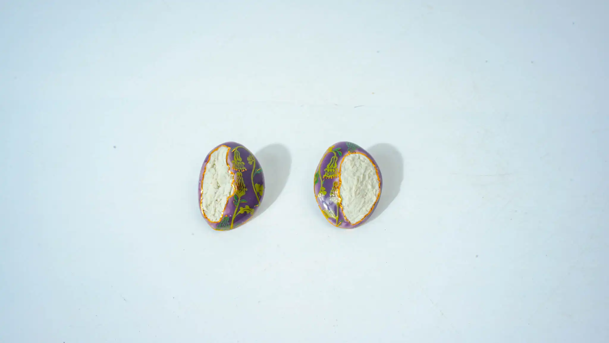 Overglaze Painted Floral Branch Ceramic Earrings