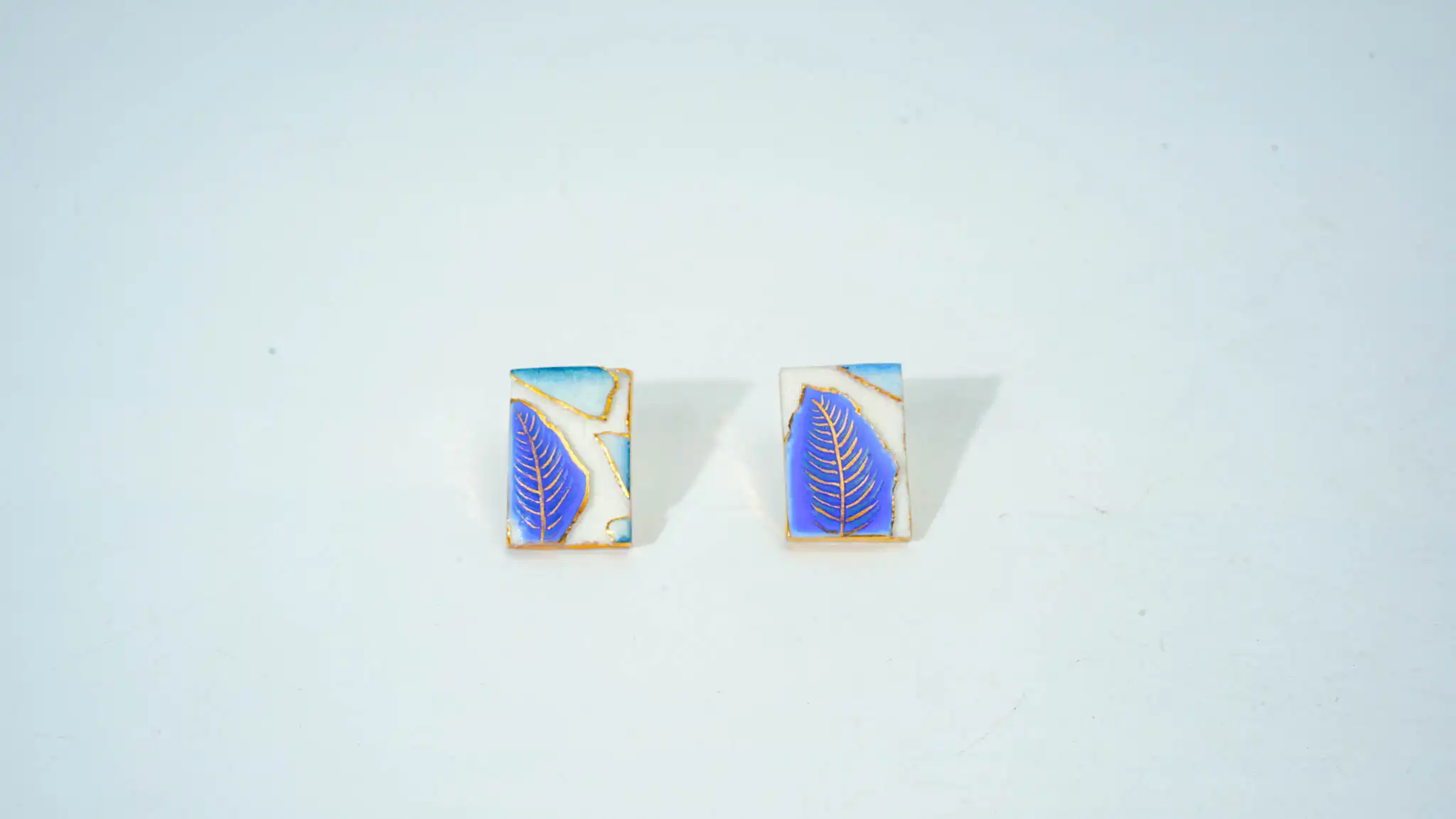 Overglaze Blue & Gold Square Ceramic Earrings