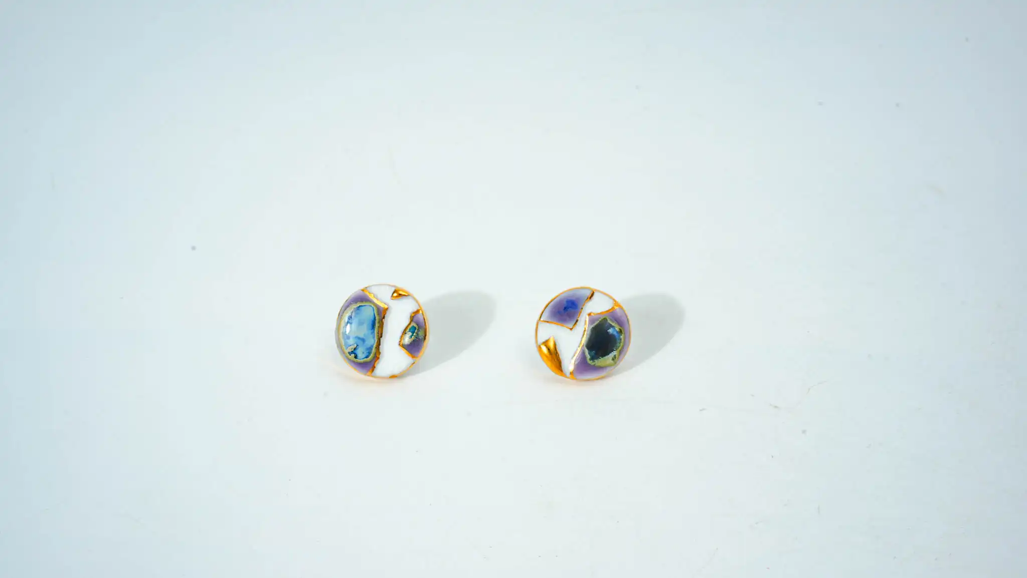 Overglaze Painted Lapis Blue Round Ceramic Earrings