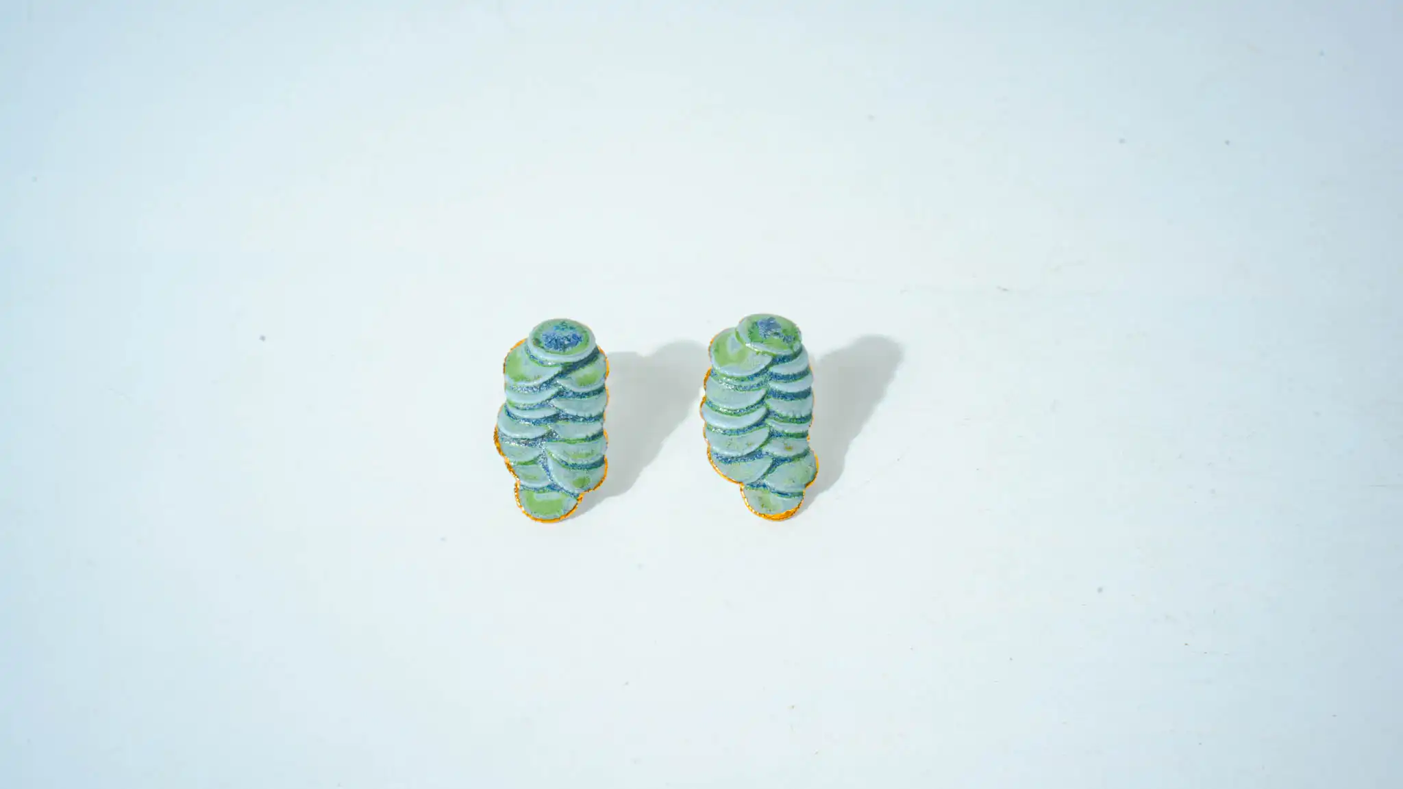 Overglaze Painted Green Disc Ceramic Earrings