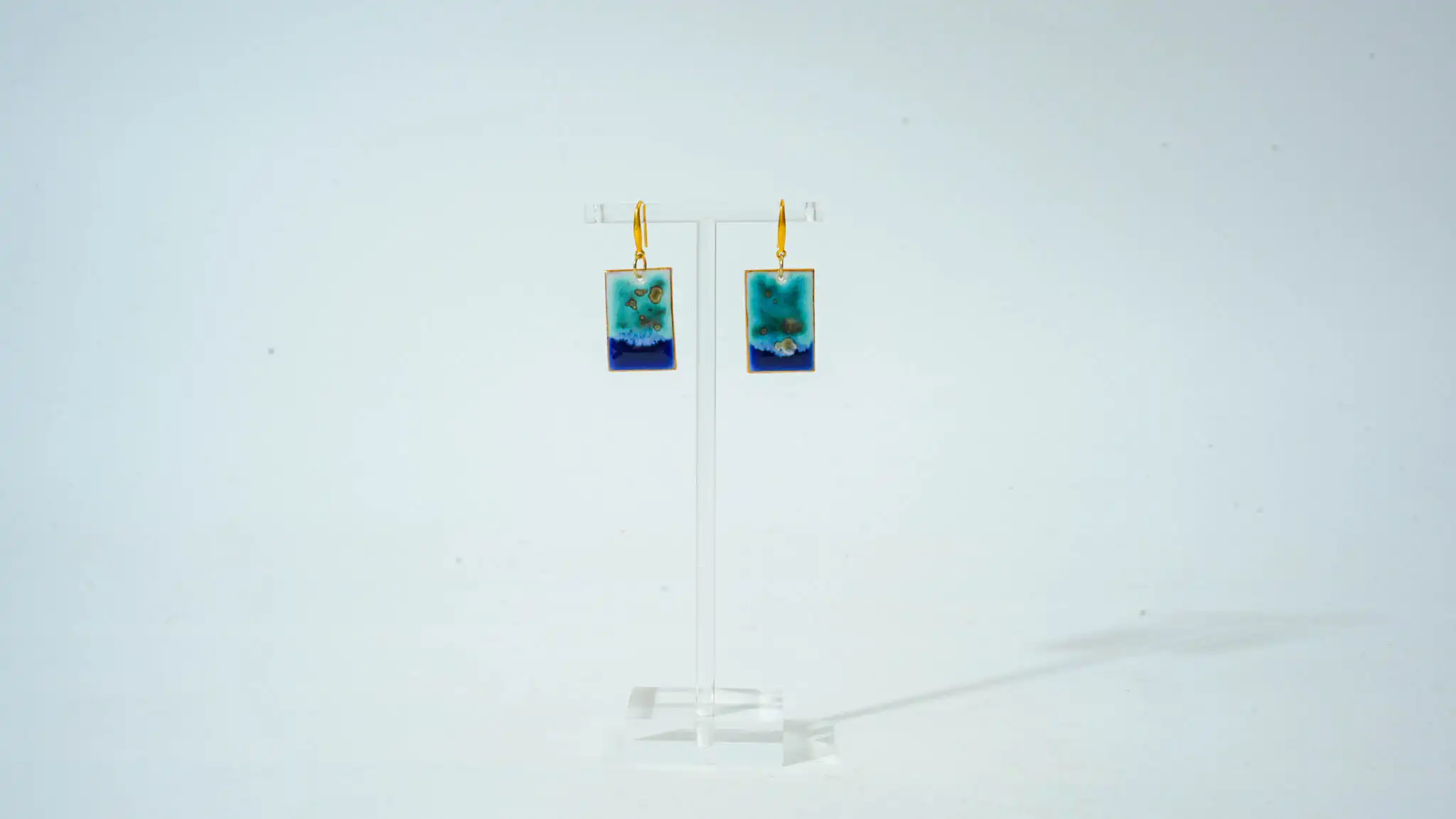 Teal Square Kiln-Glazed Ceramic Earrings
