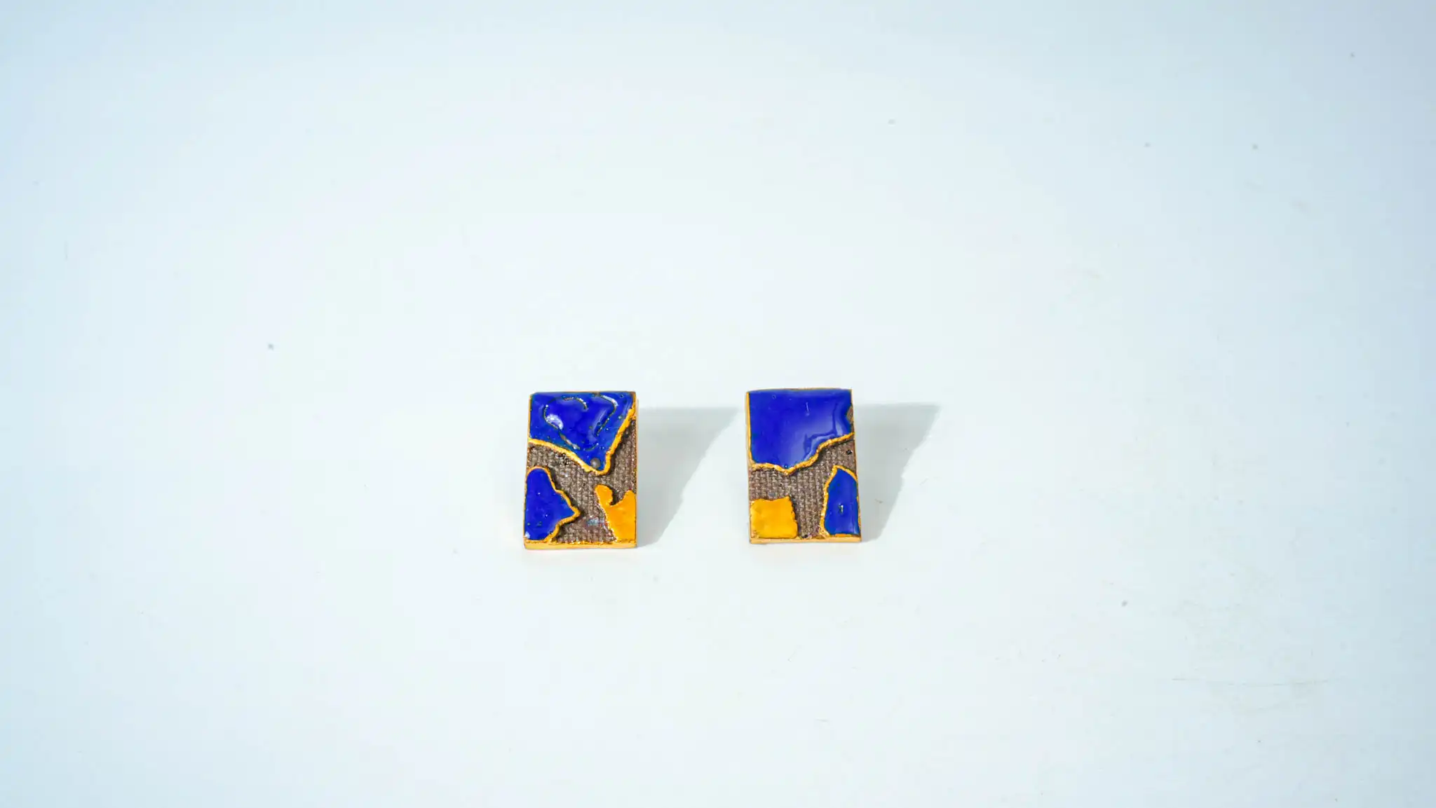 Teal & Gold Half-Glazed Square Ceramic Studs