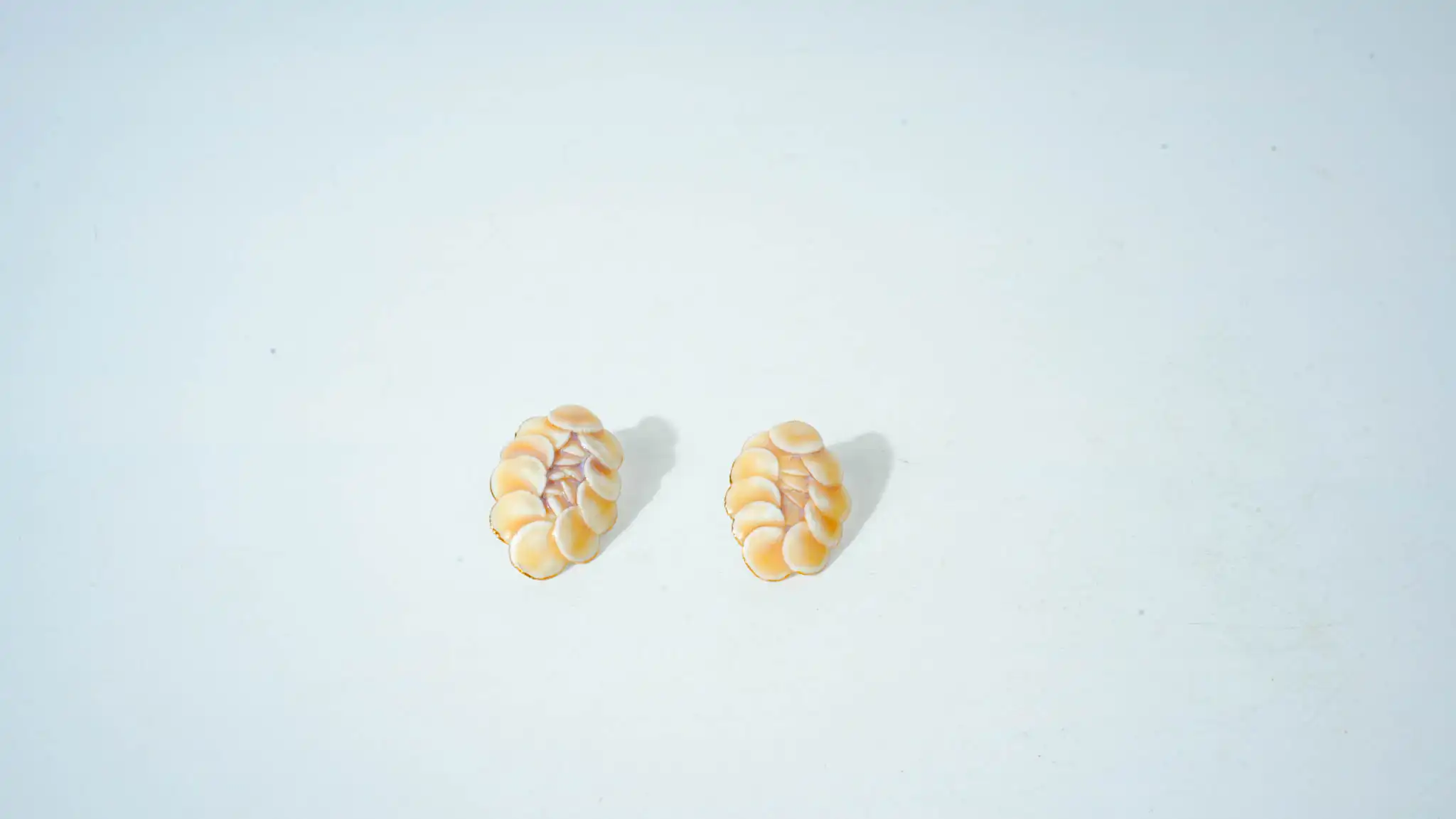 Overglaze Painted White & Gold Disc Ceramic Earrings