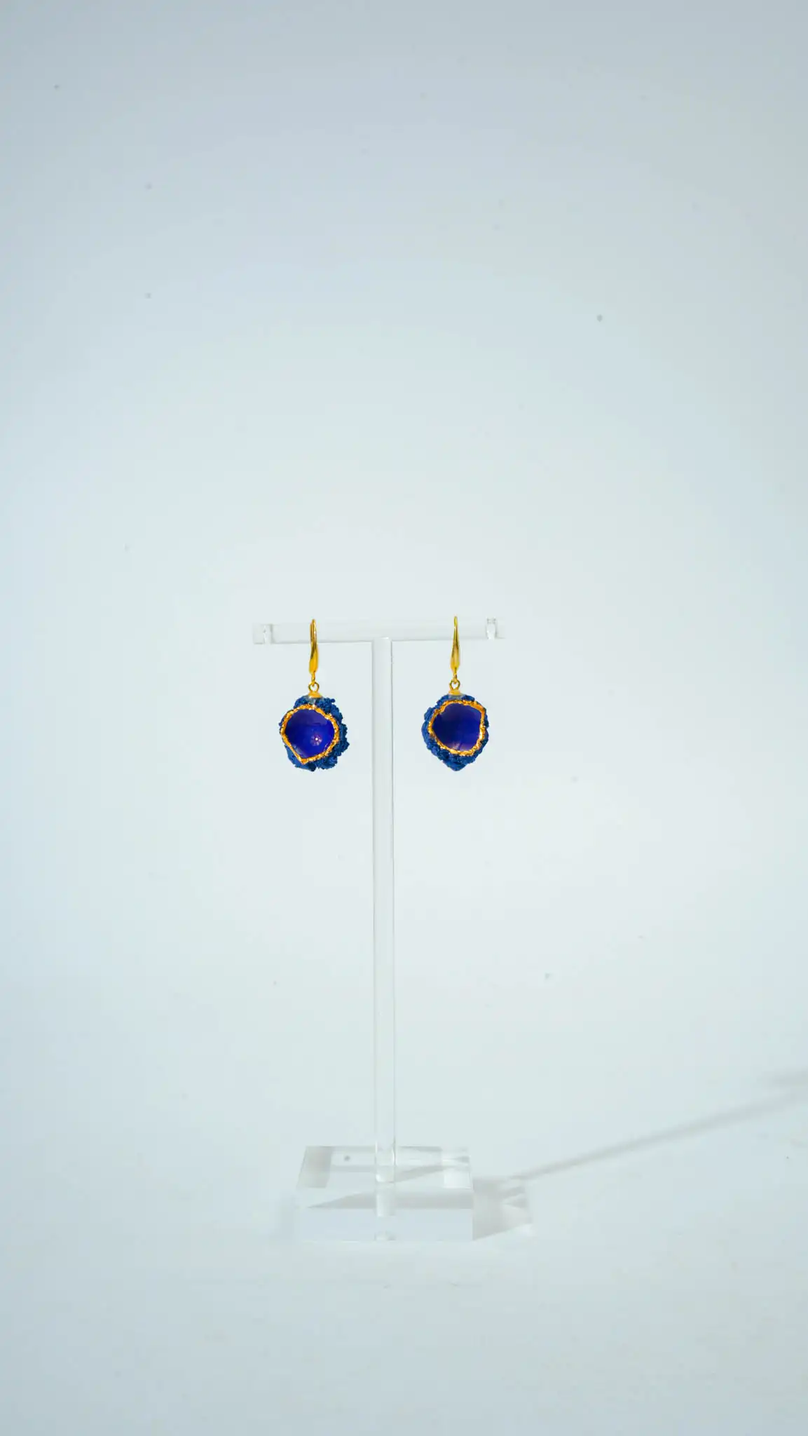 Half-Glazed Blue & Gold Round Ceramic Earrings