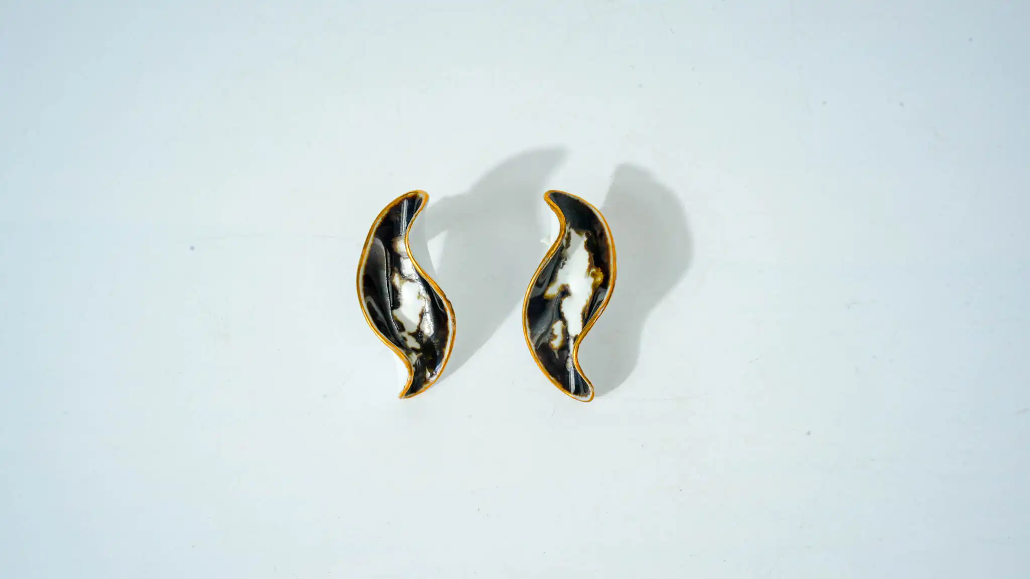 Black & White Irregular Kiln-Glazed Ceramic Earrings