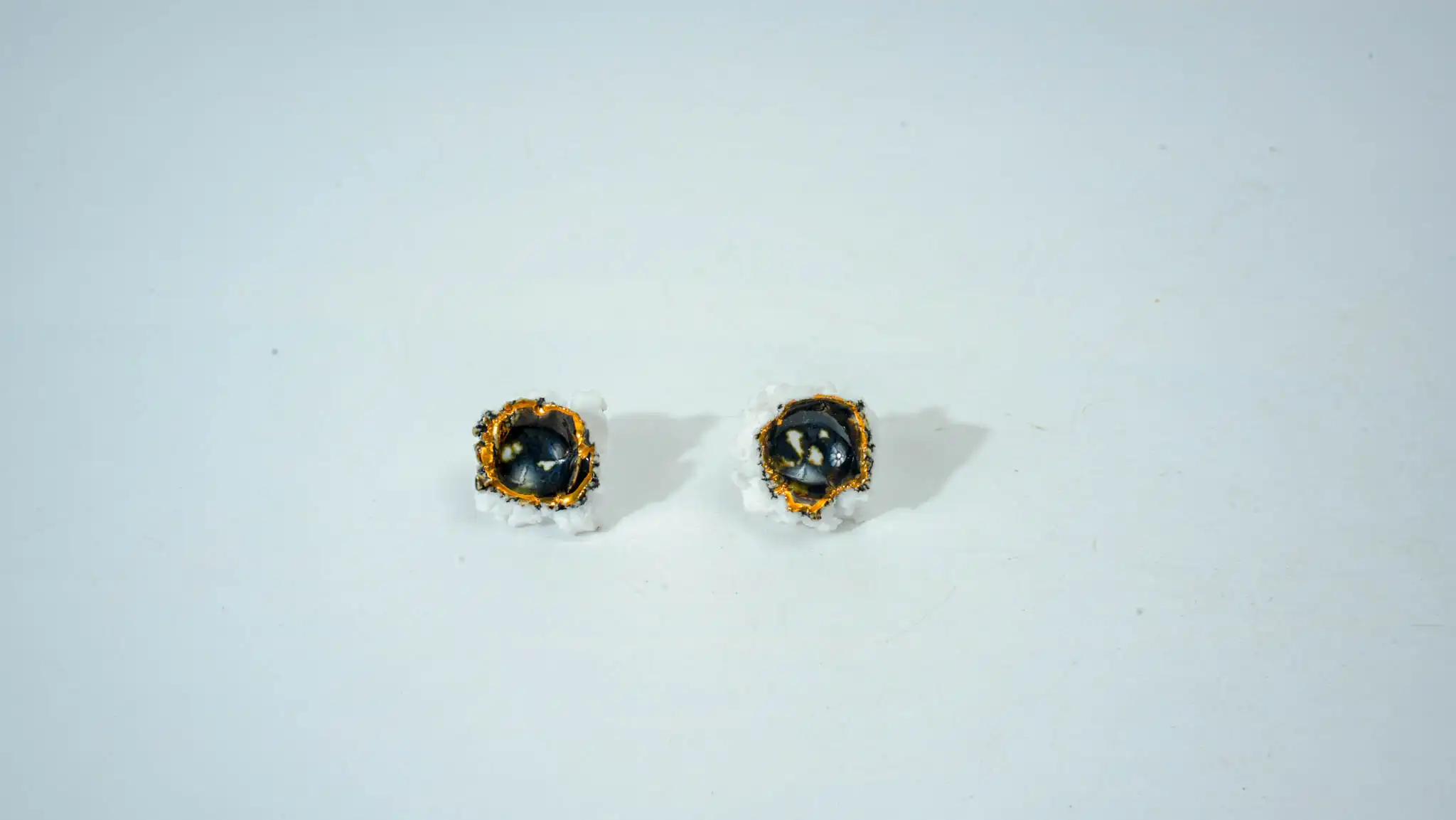 Black & White Half-Glazed Irregular Ceramic Earrings